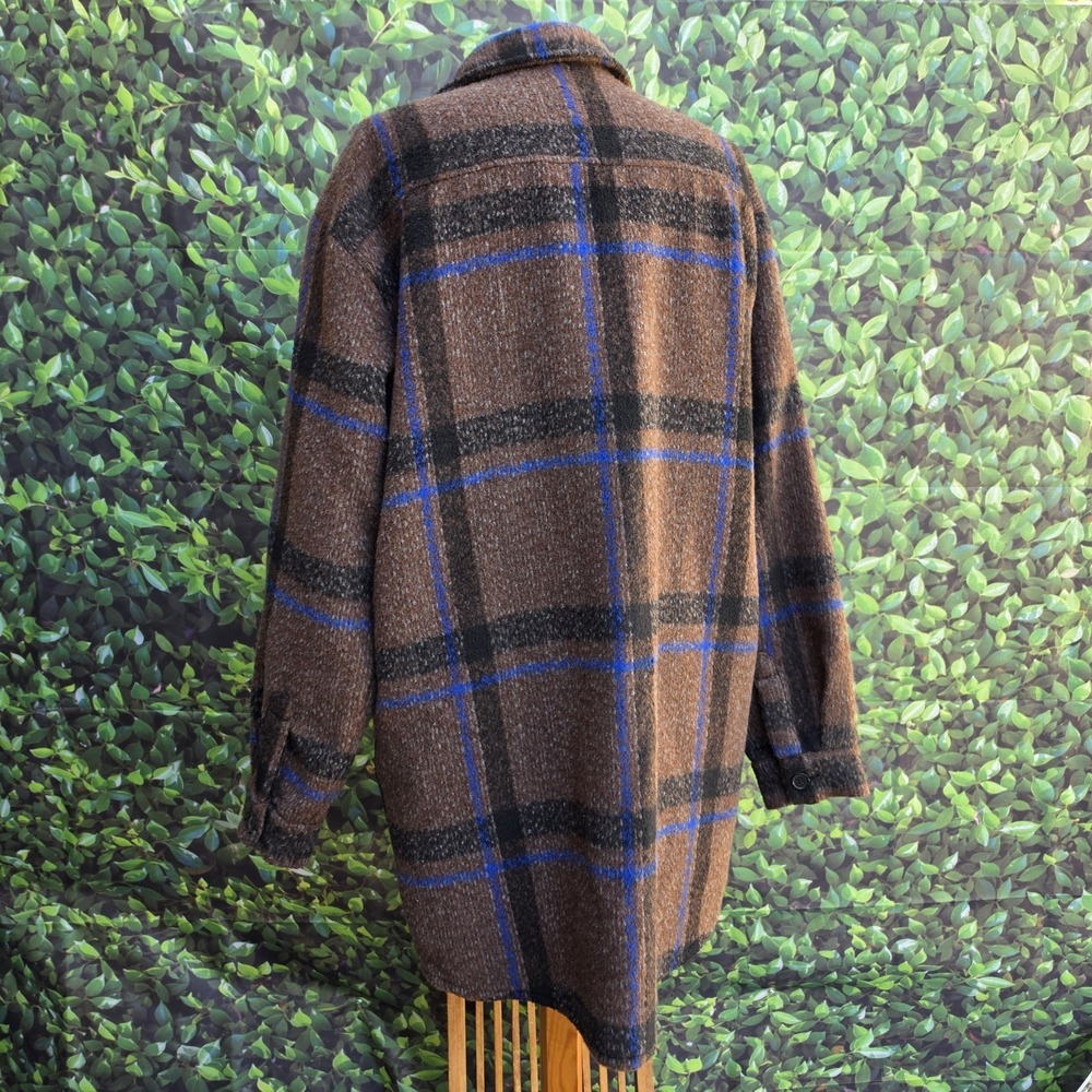 Forever 21 Men Brown Blue Plaid Shirt Jacket Shacket Oversized Large - Picture 3 of 10